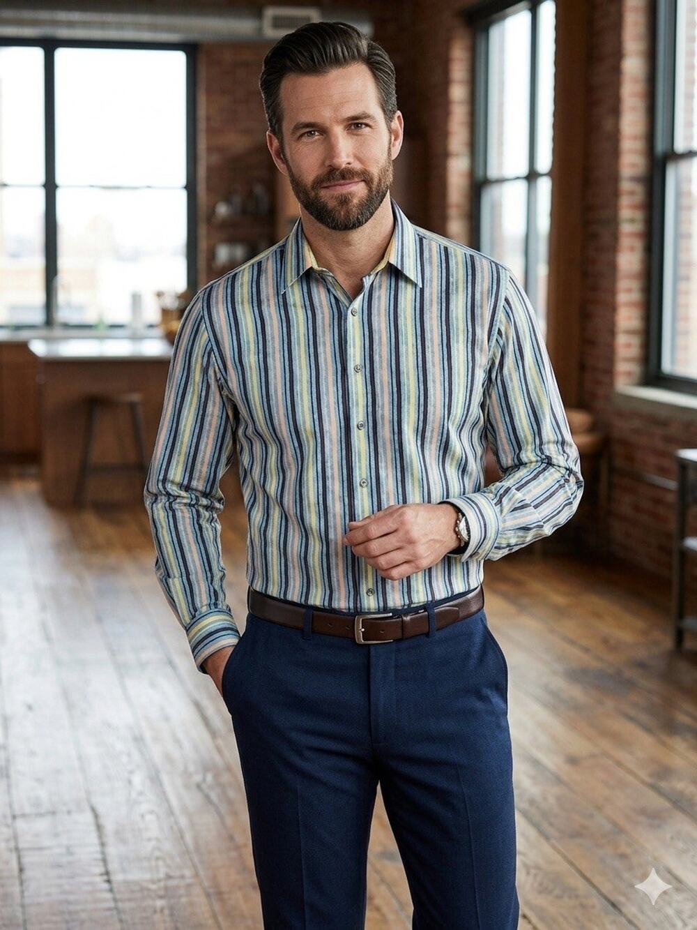 Paul Fredrick Multicolor Striped Long Sleeve Button Cotton SZ L